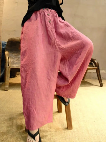 Summer Retro Linen Thin Loose High Elastic Waist Pants