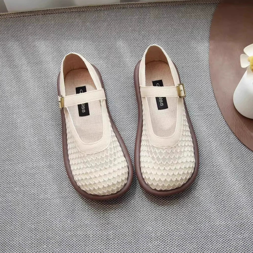 Summer Breathable Leather Mesh Shallow One Straped Shoes
