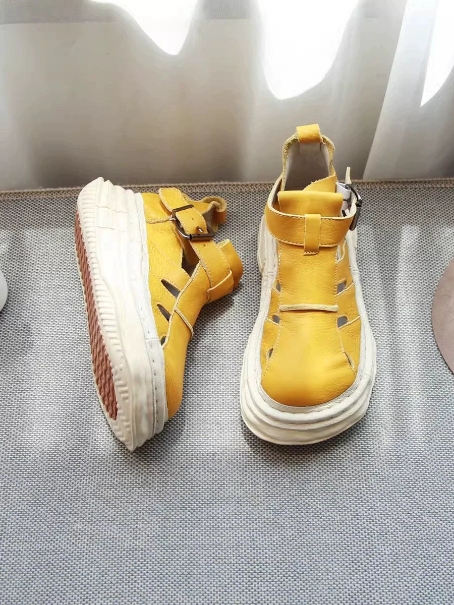 Summer Sports Leather Cut Out Casual Platform High-Top Shoes
