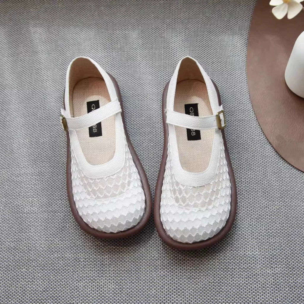 Summer Breathable Leather Mesh Shallow One Straped Shoes