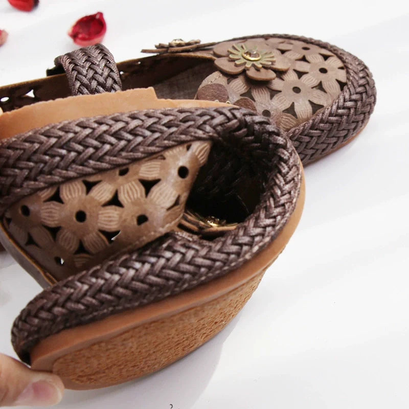 Summer Retro Hollow Woven One Straped Linen Sole Shoes