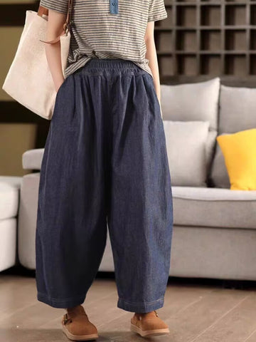 Retro Summer Linen Loose Elastic Waist Casual Harem Pants