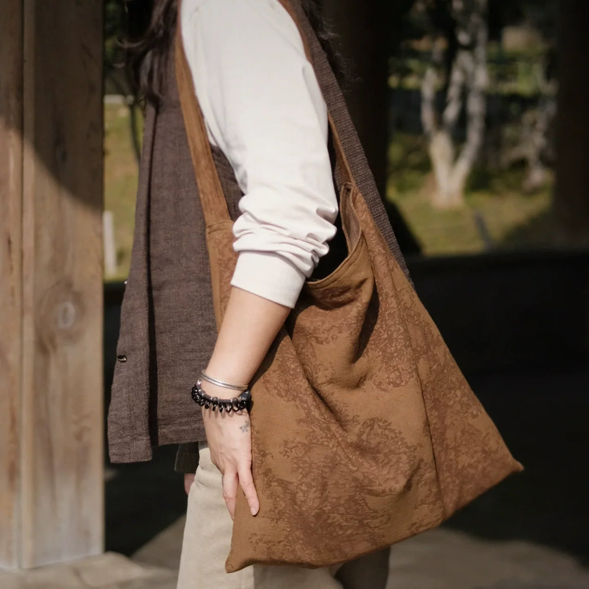 Women Retro Fabric Shoulder Bag Women Casual Commuter Large Tote