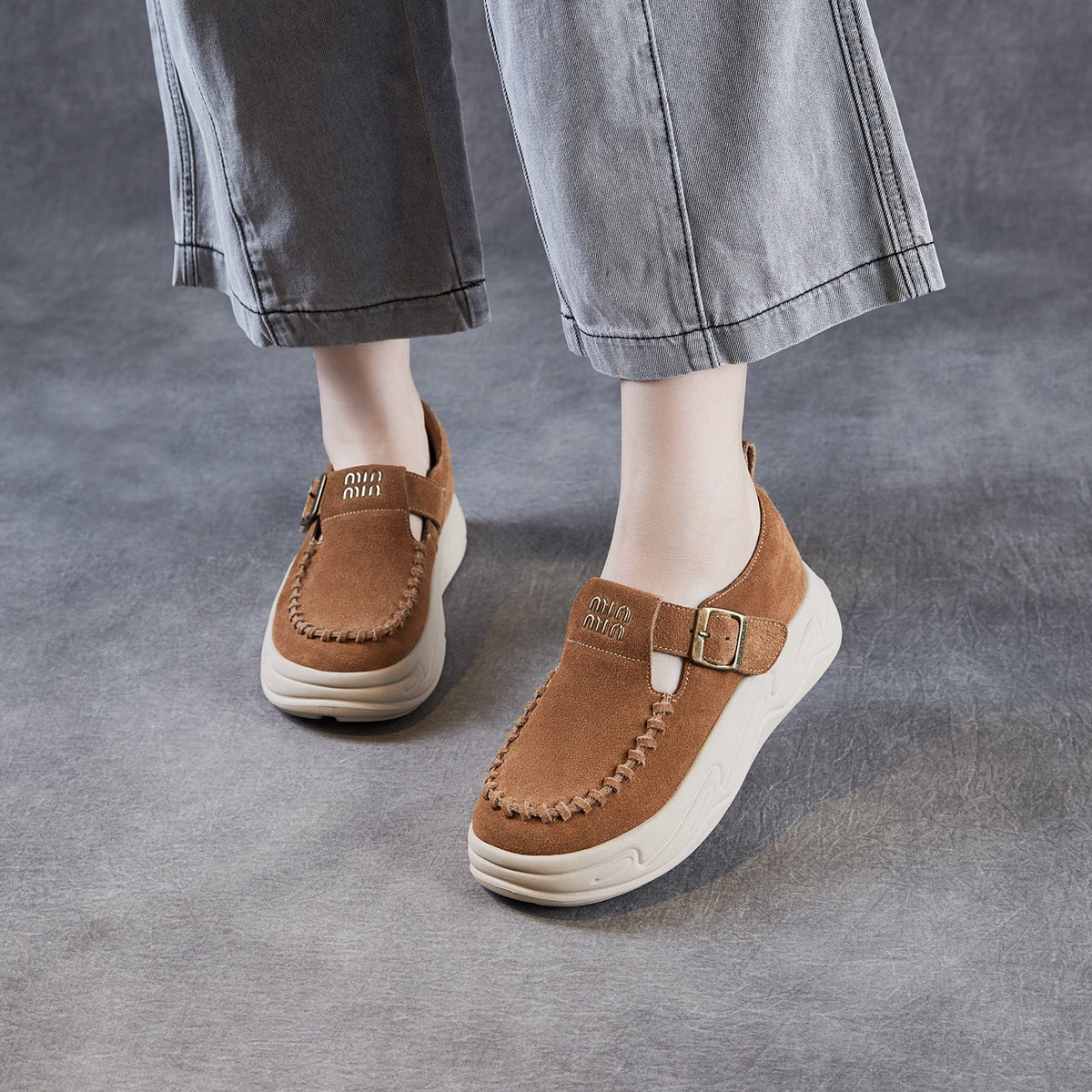 Genuine Leather Retro Sueded Platform Casual Shoes