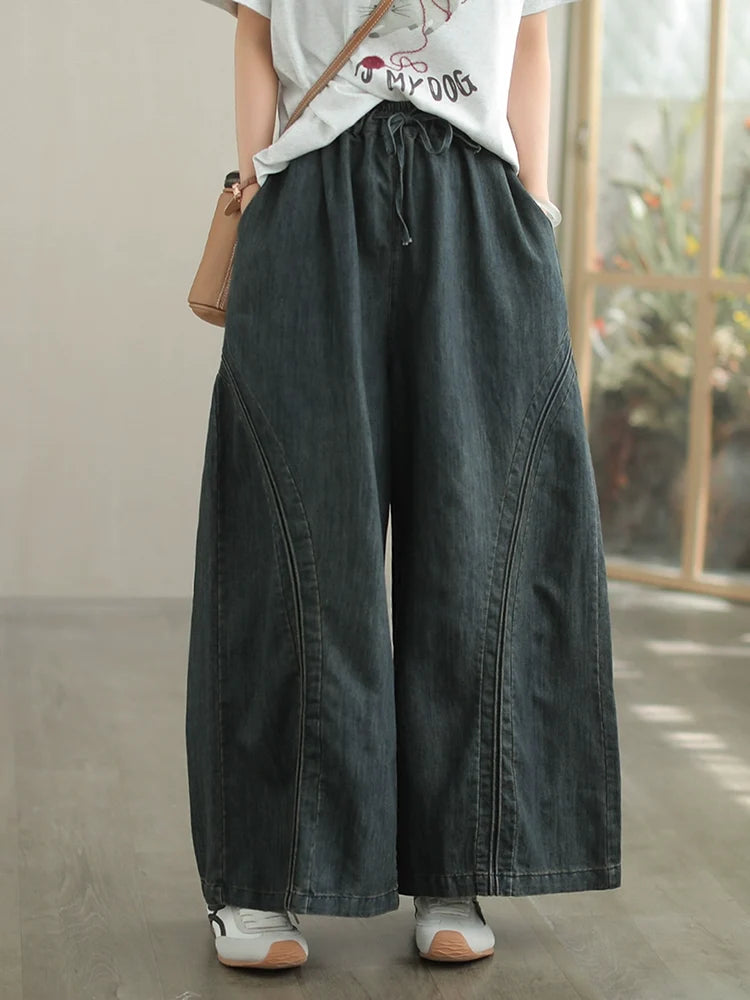 Women Spring Cotton Casual Patchwork Straight-Leg Jeans