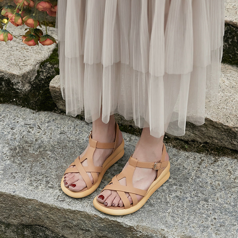 Summer Genuine Leather Open Toe Platform  Casual Sandals