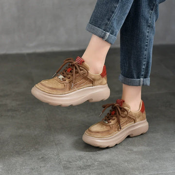 Top Genuine Leather Patchwork Platform Lace-Up Shoes