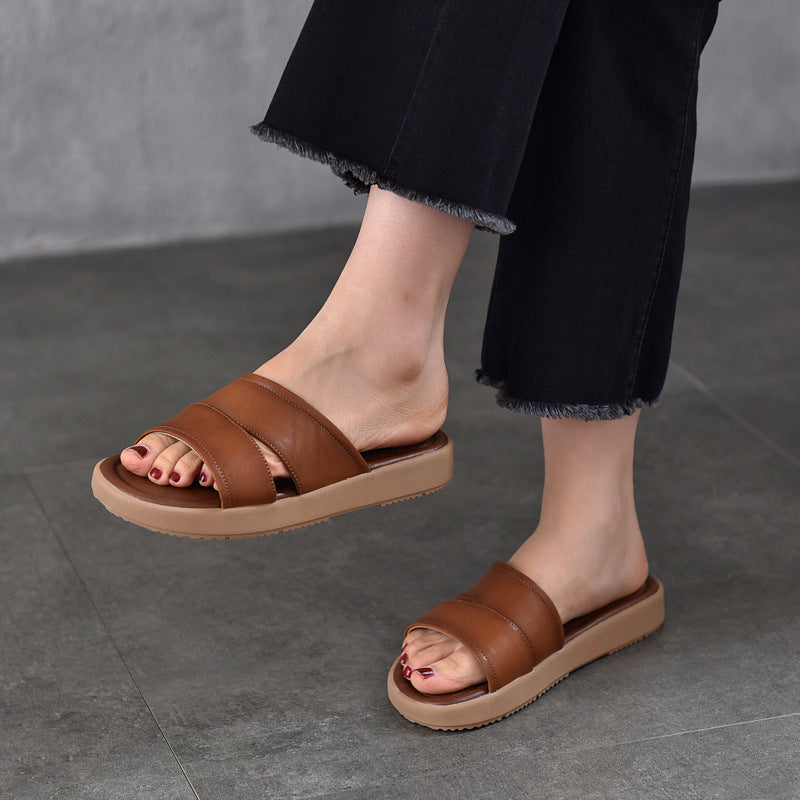 Summer Top Genuine Leather Casual Versatile Platform Slippers