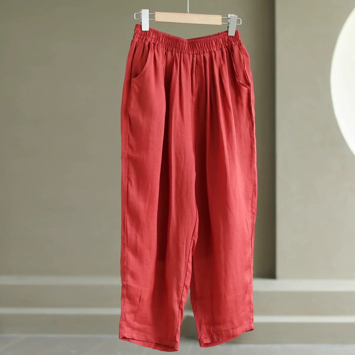 Babakud Women Ramie Casual Loose Elastic Waist Pants