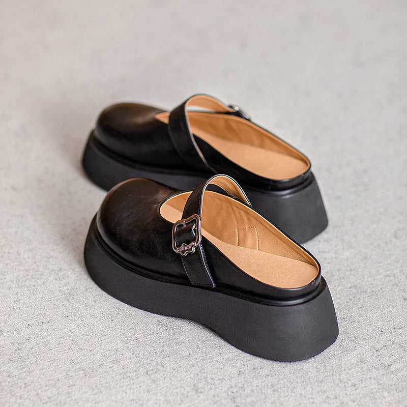 Ladies Genuine Leather Comfortable Platform Wedge Slippers