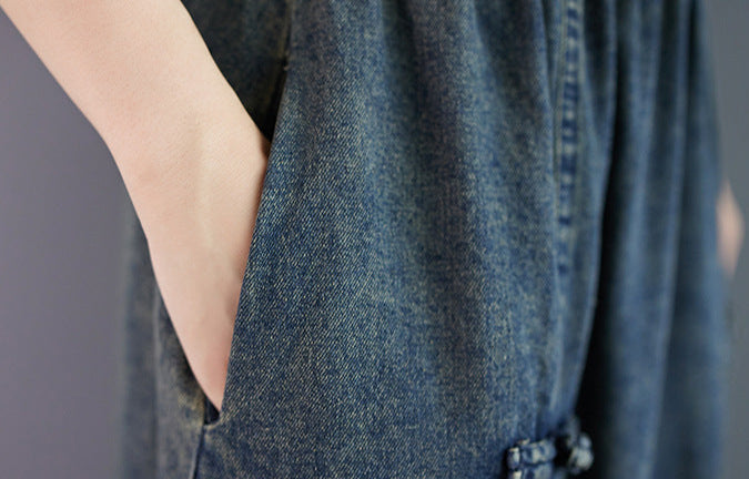 Vintage Elastic Waist Buttoned Denim A-Line Skirt