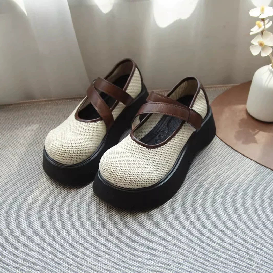 Summer Vintage Mesh Elegant Hollow Platform One Straped Shoes
