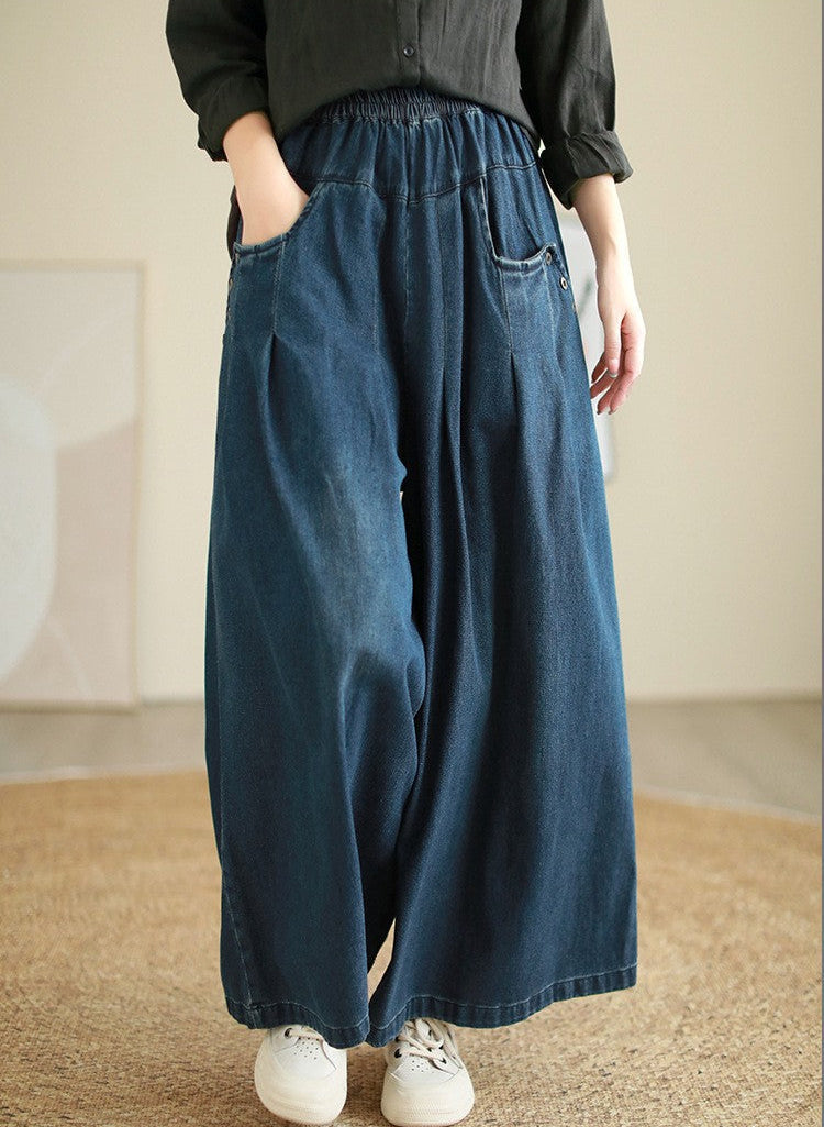 Loose Stylish Casual Buttons Wide Leg Jeans for Women