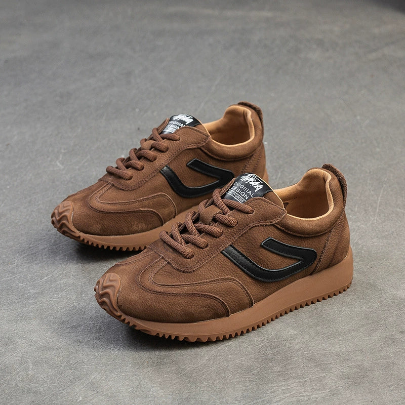 Genuine Leather Casual Sports Patchwork Soft Sole Sneakers
