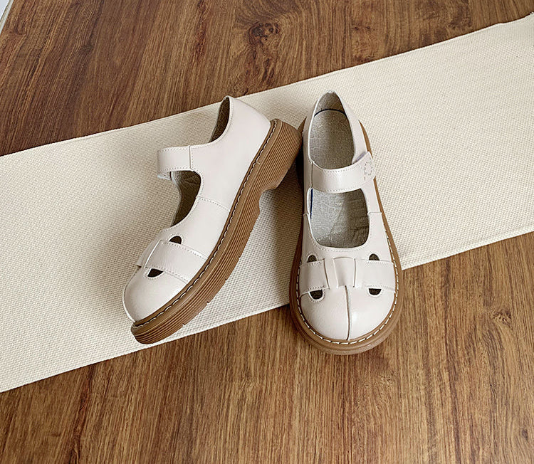 Spring Retro Soft Sole Round Toe Leather Sandals for Women