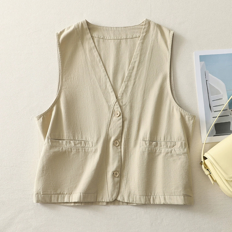 Autumn Casual Cotton Fashionable V-Neck Sleeveless Vest