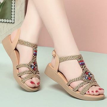 Retro Wickerwork Open Toe Soft Sole One Straped Sandals
