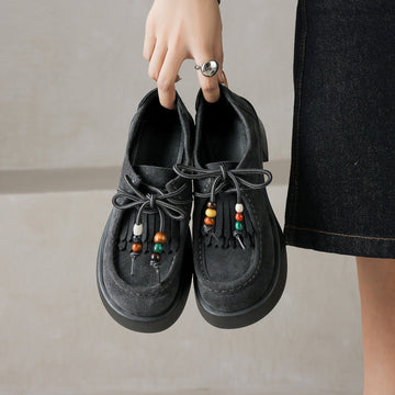 Women Casual Genuine Leather Lace-Up Loafer Flat Shoes