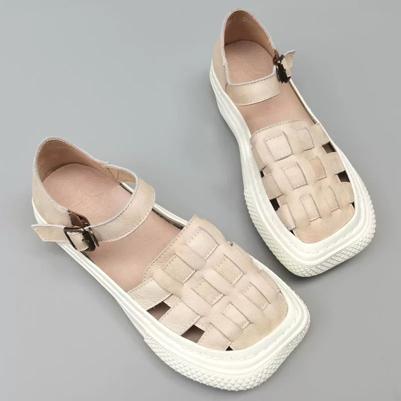 Genuine Leather Casual Everyday Soft Flat Sole One Straped Shoes