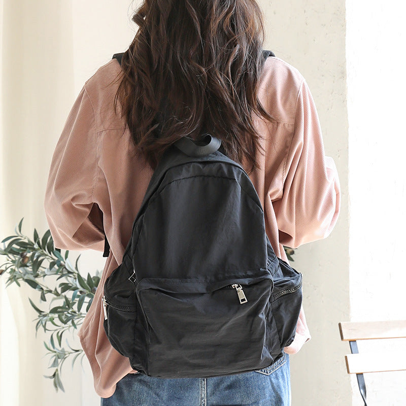 Retro Versatile Nylon Solid Color Double Straped Backpack