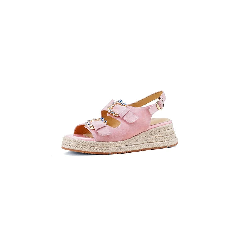Retro Sheepskin Leather Open Toe Woven Diamond Shoes