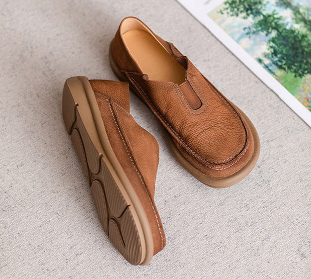Retro Lightweight Soft Sole Genuine Leather Slip-On Shoes