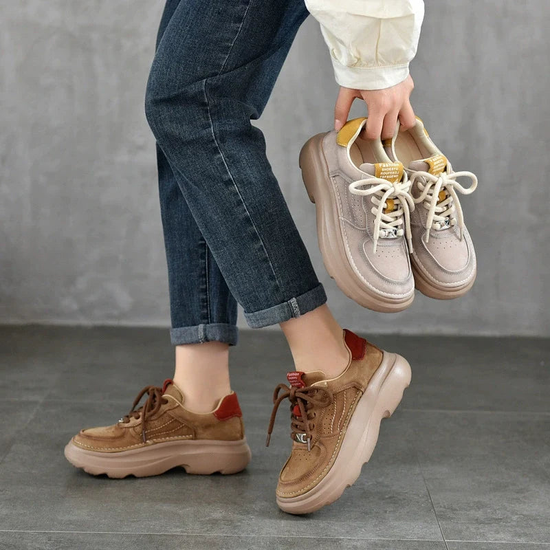 Top Genuine Leather Patchwork Platform Lace-Up Shoes