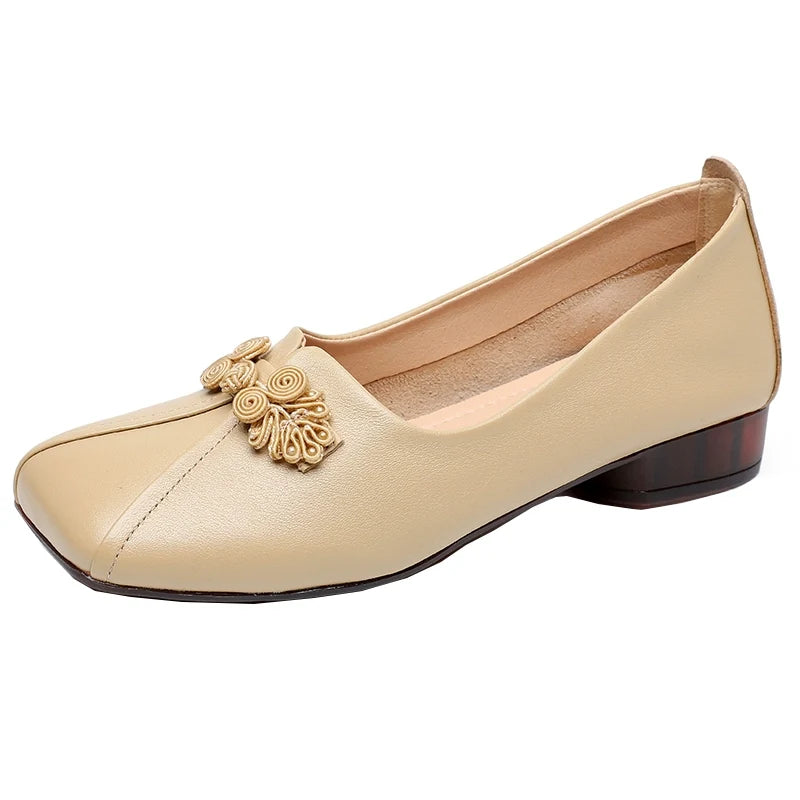 Summer Genuine Leather Soft Sole Chunky Frog Button Shoes