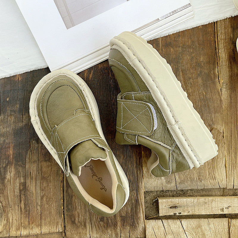 Babakud Women Spring Leisure Genuine Leather Velcro Platform Shoes