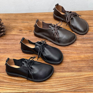 Ladies Comfortable Retro Lace-Up Soft Sole Leather Casual Shoes