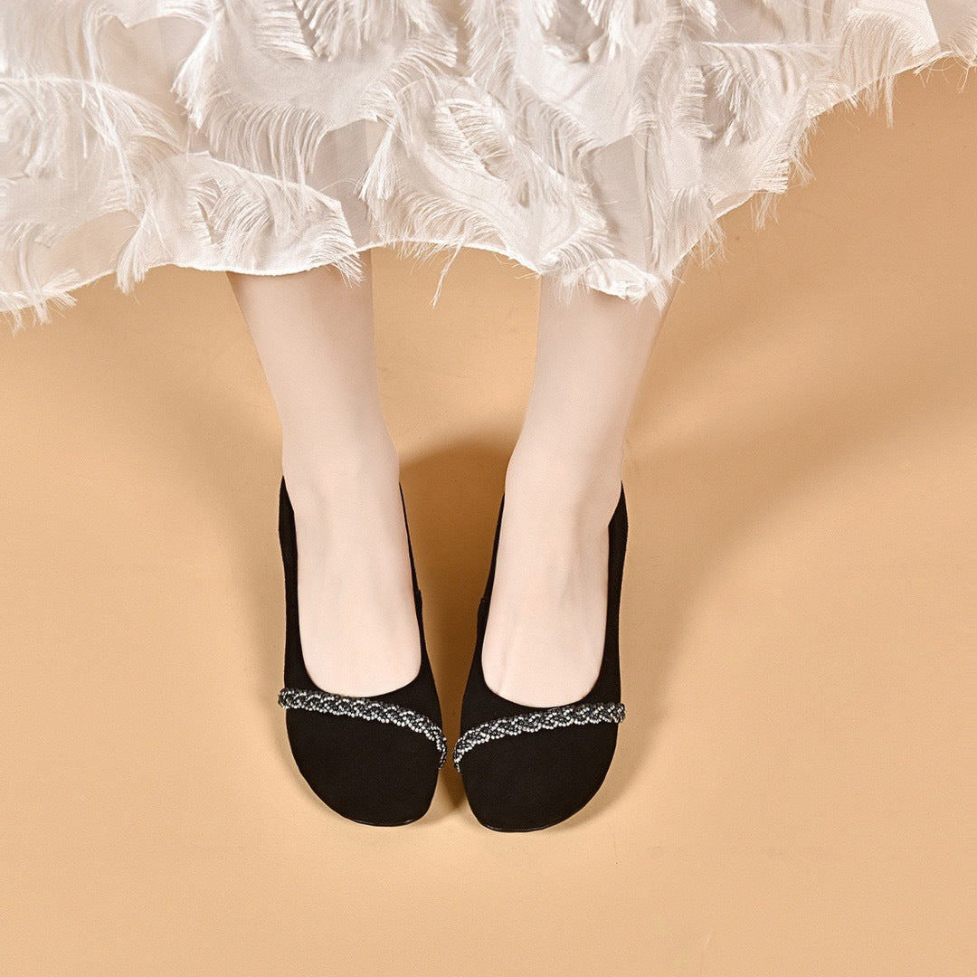 Summer Elegant Leather Round Toe Sueded Chunky Sandals