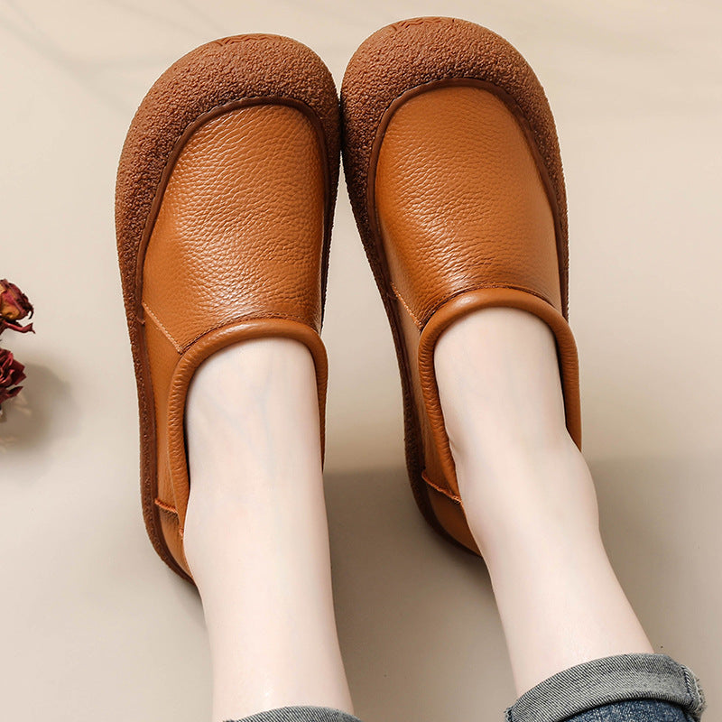Top Genuine Leather Casual Soft Sole Round Toe Flats Shoes