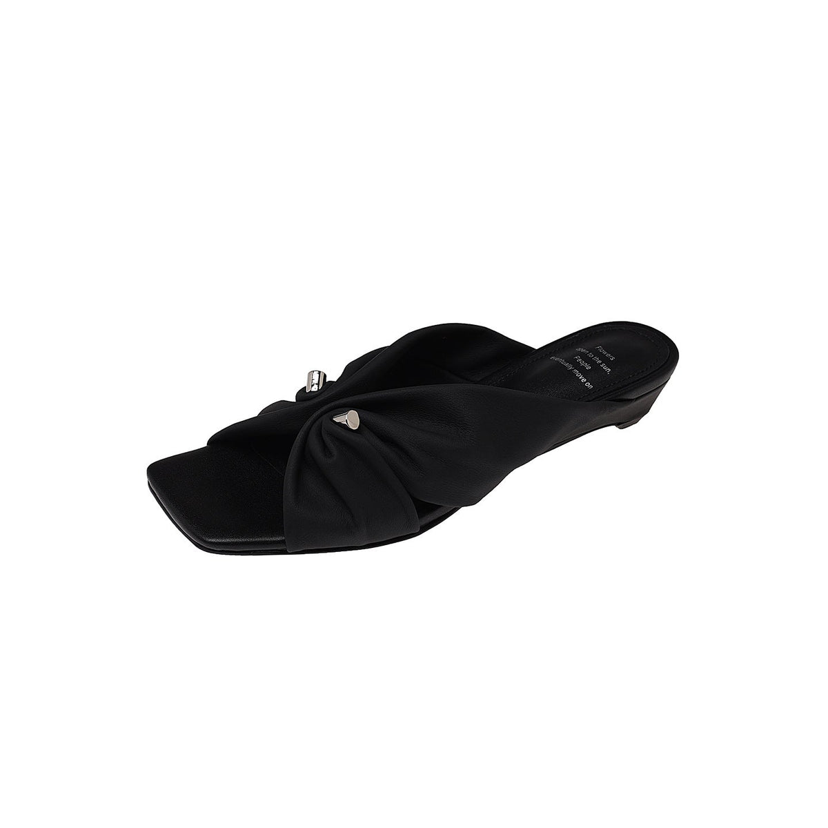 Vintage Sheepskin Leather Pleated Open Toe Metal Buckle Slippers
