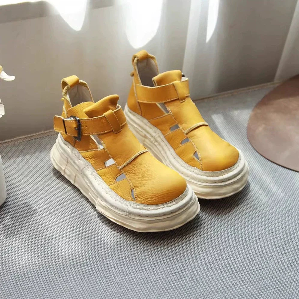 Summer Sports Leather Cut Out Casual Platform High-Top Shoes