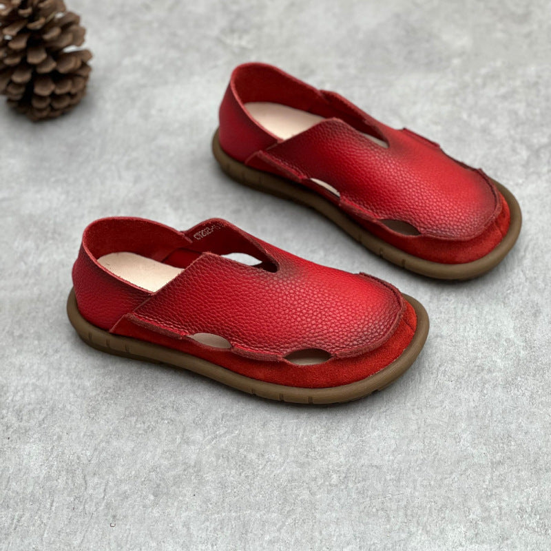 Spring Summer Perforated Minimalist Leather Flat Sandals
