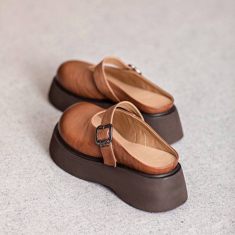 Ladies Genuine Leather Comfortable Platform Wedge Slippers