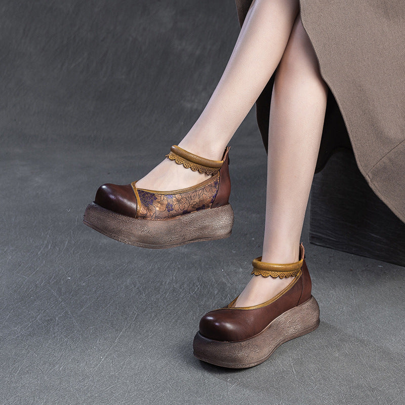 Ladies Spring Vintage Ethnic Style Printed Soft Platform Sandals