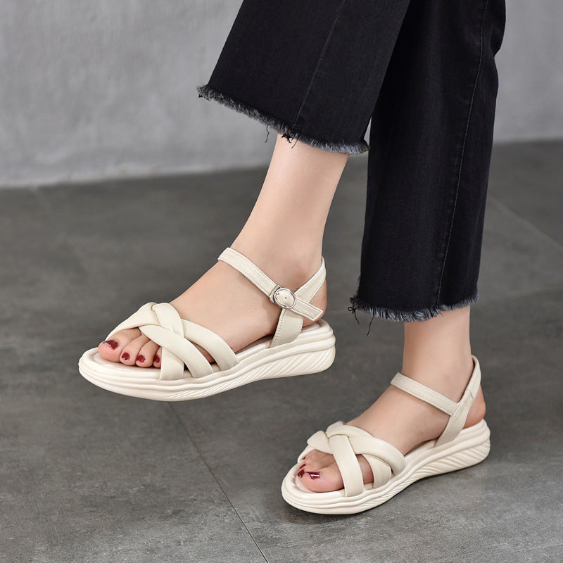 Summer Casual Sheepskin Leather Soft Sole Single-Strap sandals