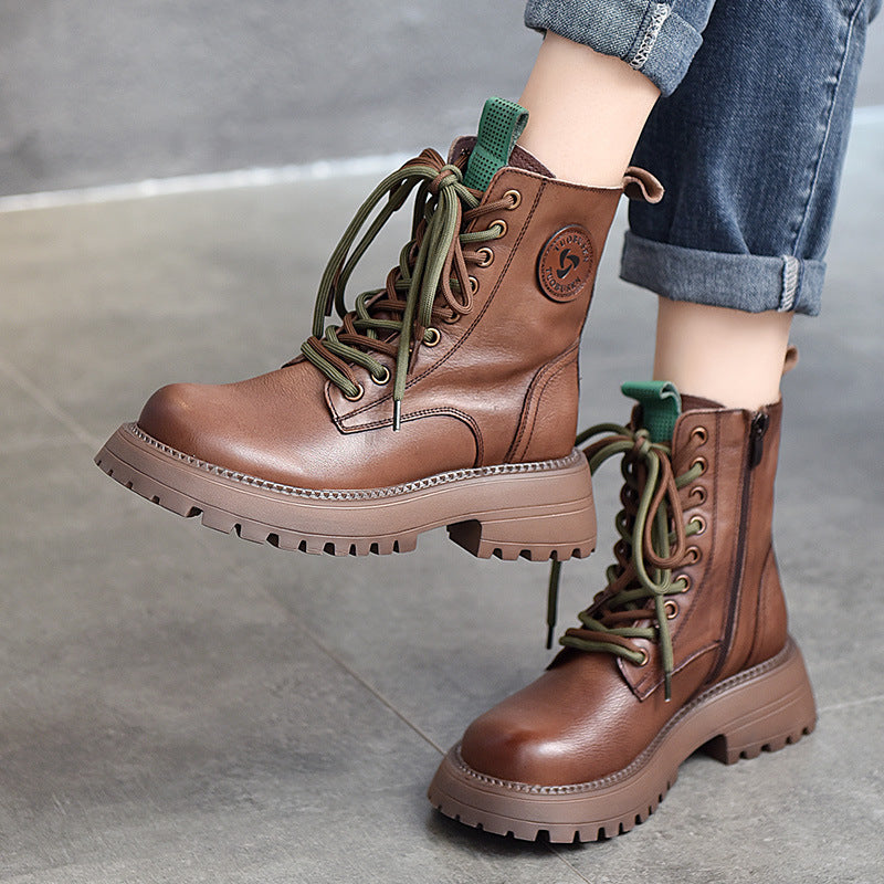 Women Autumn Genuine Leather Cool Platform Versatile Boots