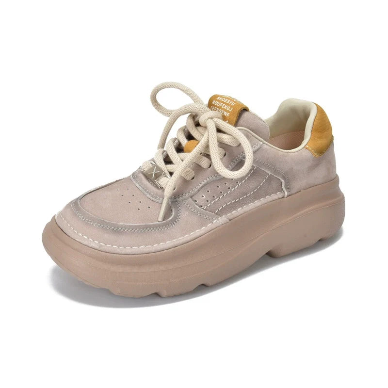 Top Genuine Leather Patchwork Platform Lace-Up Shoes