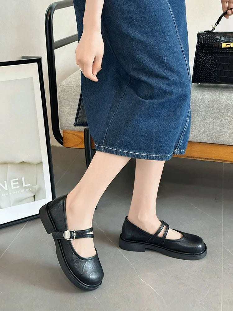 Retro Leather Wide Round Toe Plus Size Double Straped Shoes