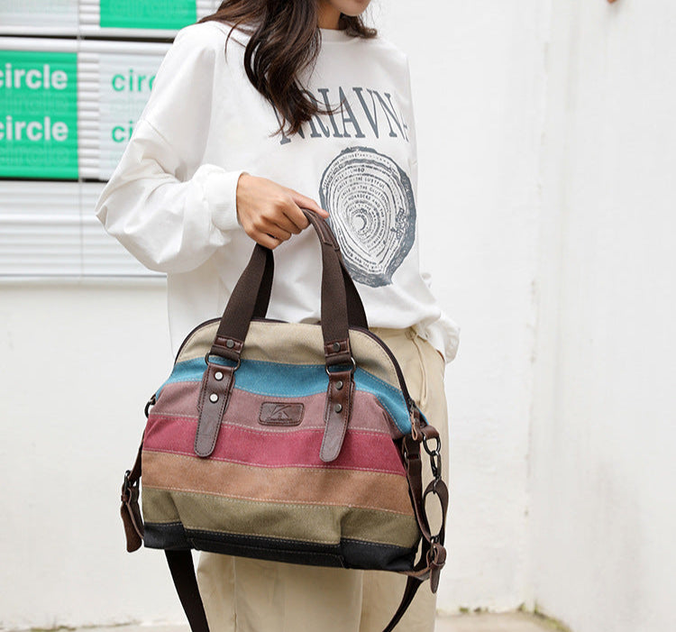 Fashion Striped Large Capacity Canvas Crossbody Shoulder Bag