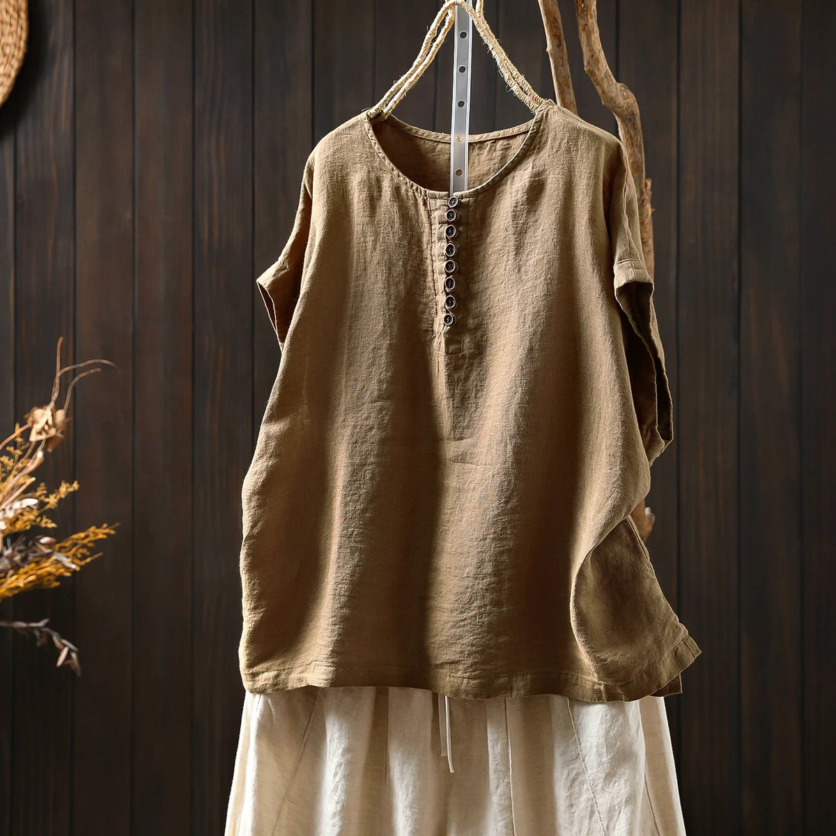 Summer Linen Breathable Round Neck Loose Casual Tops
