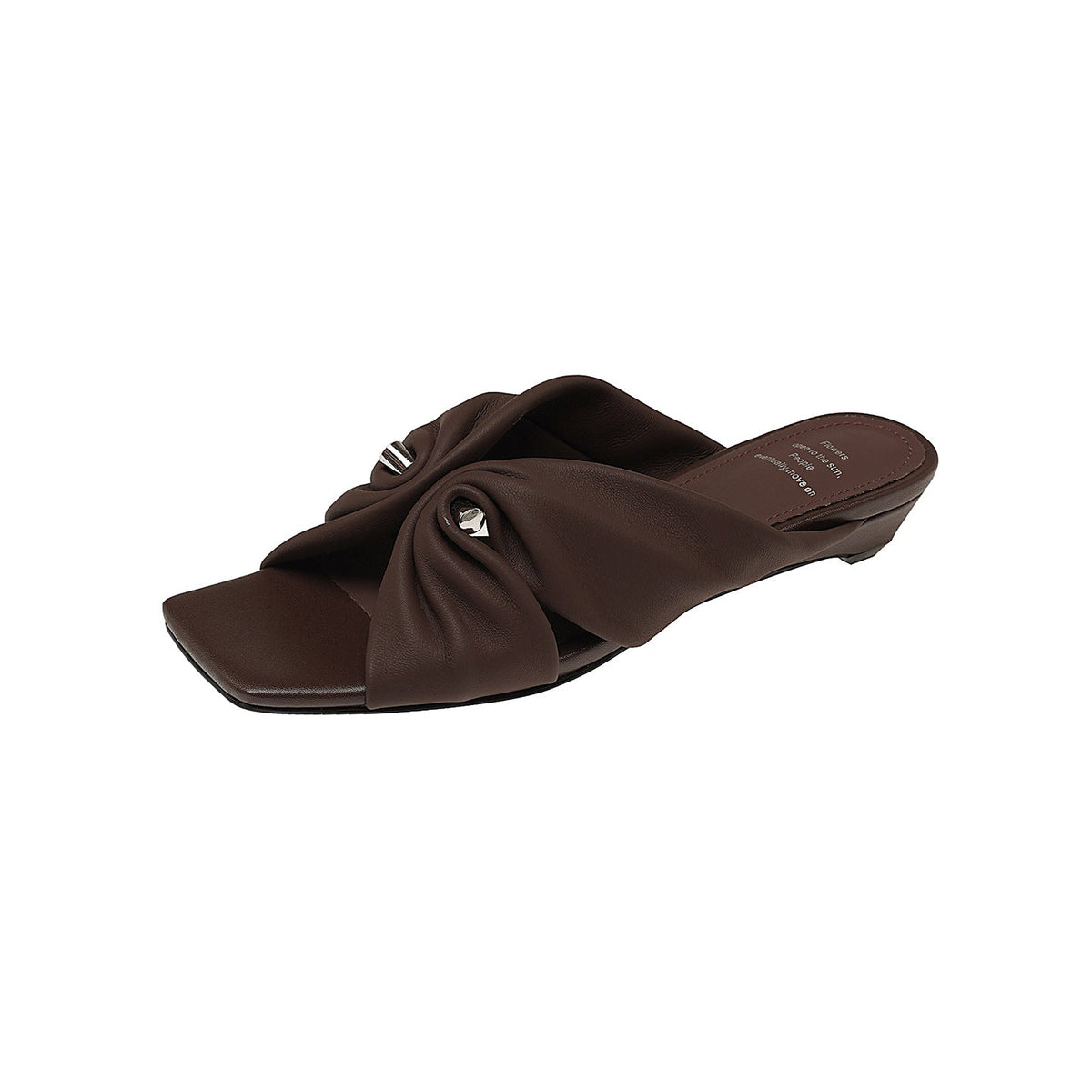Vintage Sheepskin Leather Pleated Open Toe Metal Buckle Slippers