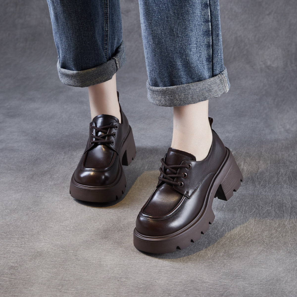 Women Autumn Leather Soft Sole Platform Casual Loafer Shoes