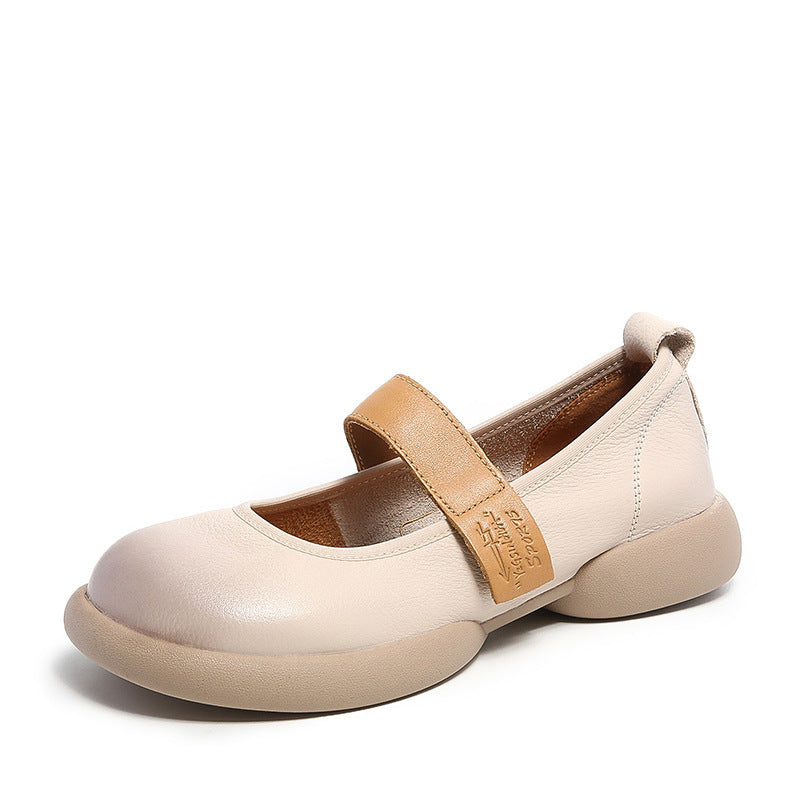 Vintage Leather Shallow One Straped Versatile Slip-On Shoes