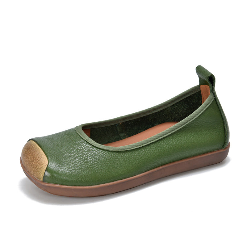 Women Vintage Leather Casual Patchwork Shallow Soft Sole Flats