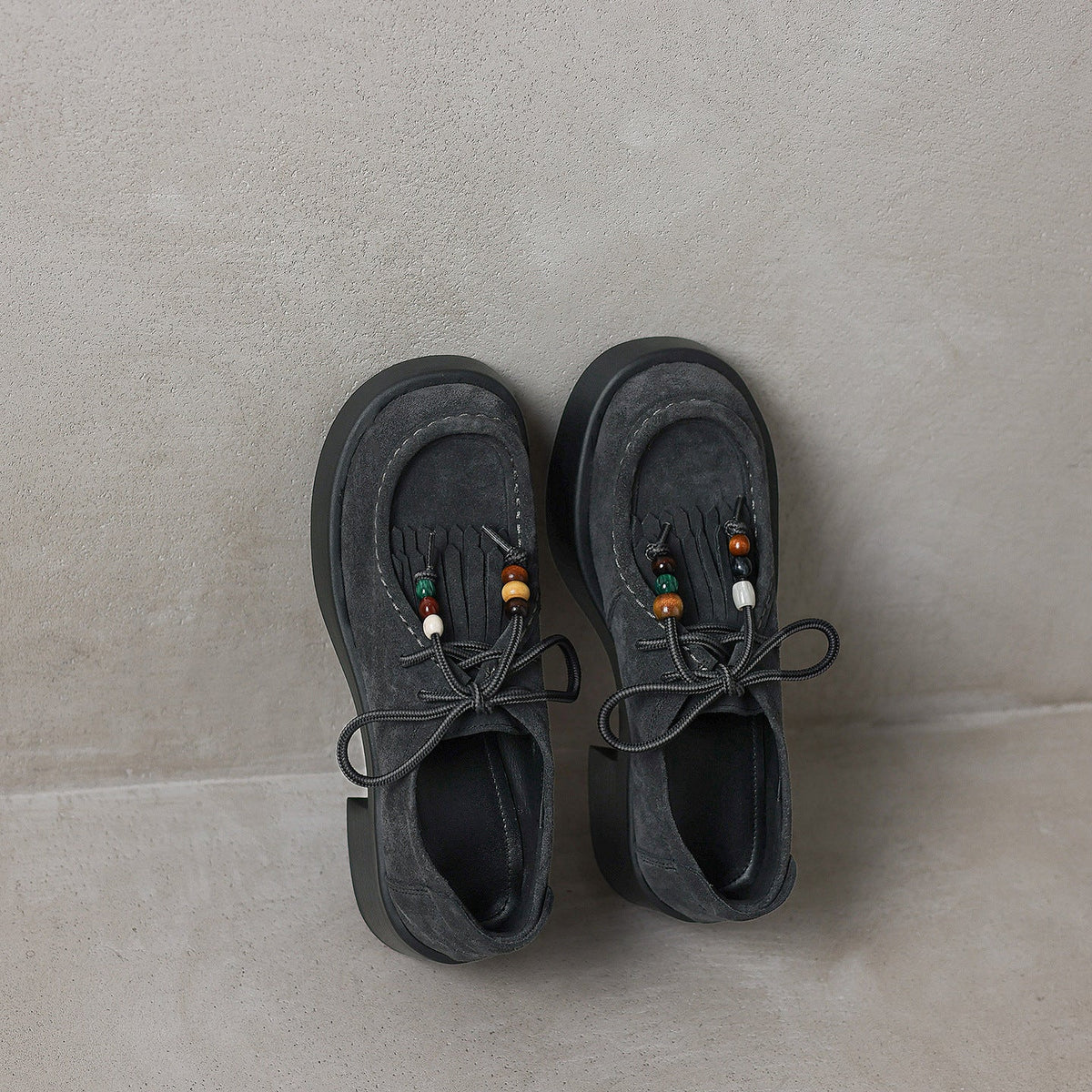 Women Casual Genuine Leather Lace-Up Loafer Flat Shoes