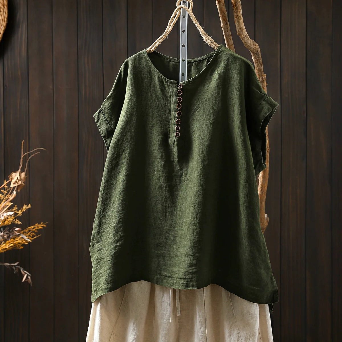 Summer Linen Breathable Round Neck Loose Casual Tops
