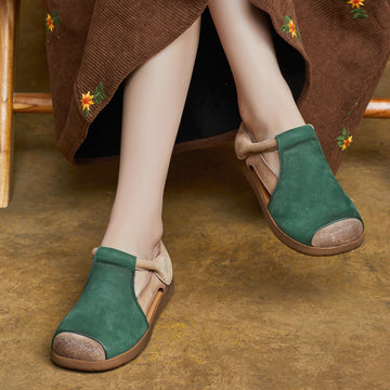 Spring Casual Color Block Velcro Genuine Leather Flats